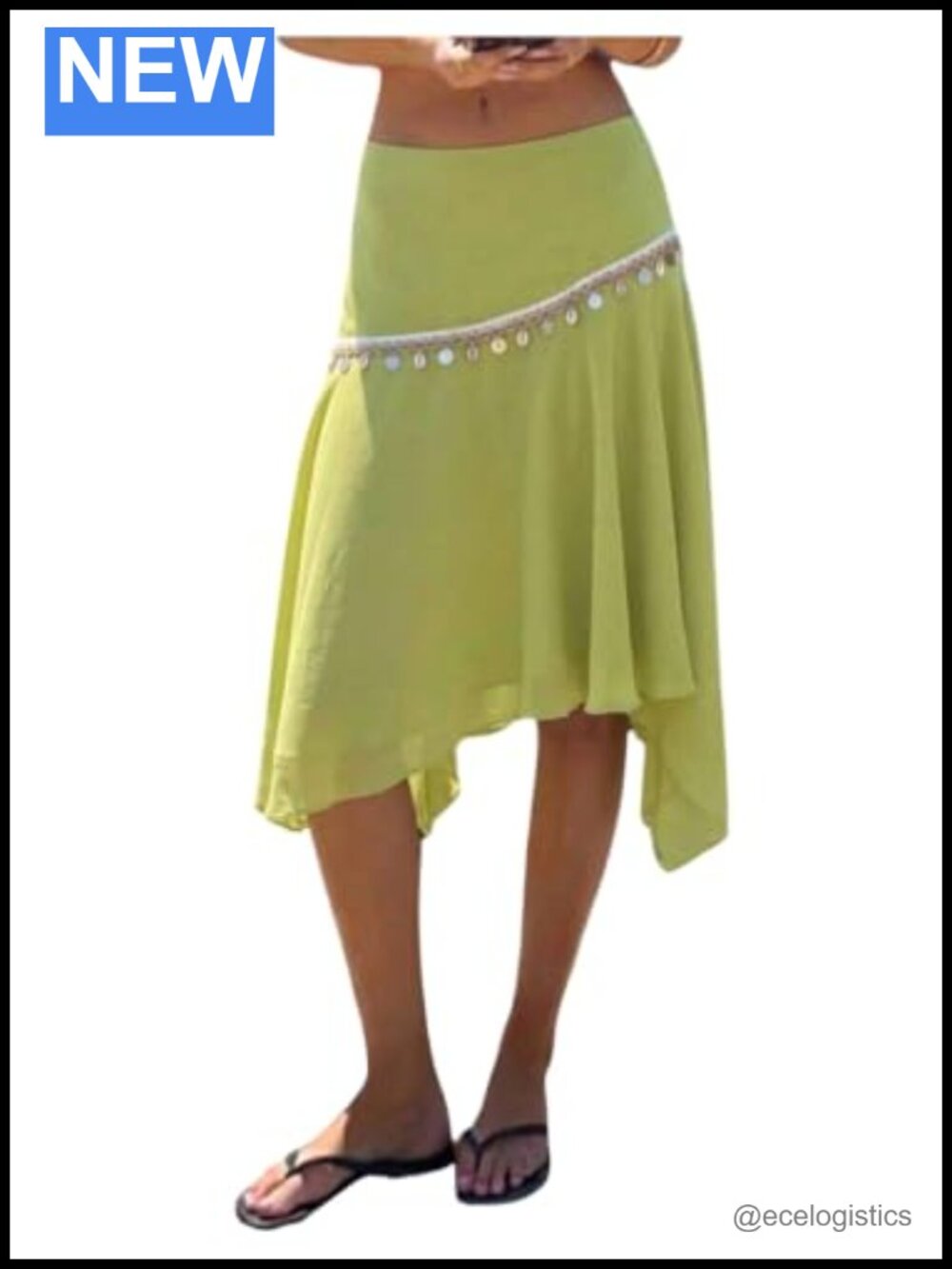 MakeMeChic Womens Seashell Midi Skirt A-Line Ruffle